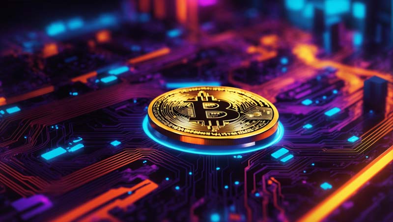 عکس سکه بیت کوین روی مدار