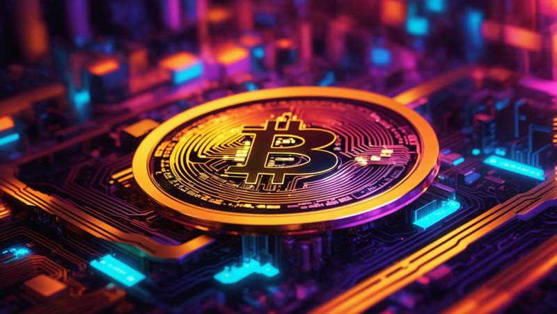 عکس بیت کوین و نور های فیروزه ای