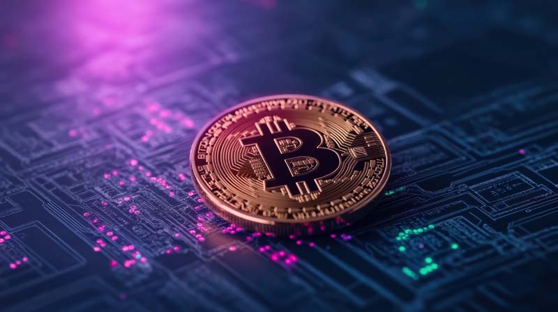 عکس بیت کوین روی کیت مایل به بنفش