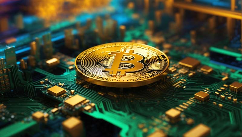 عکس بیت کوین روی مدار سبز