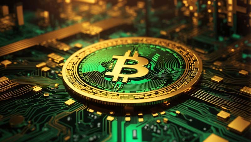 تصویر بیت کوین با خط های سبز