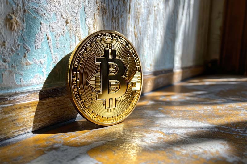 دانلود تصویر بیت کوین تکیه بر دیوار