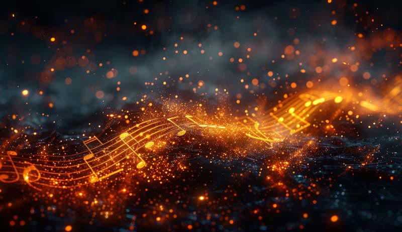 عکس با کیفیت از نت ها با نور نارنجی