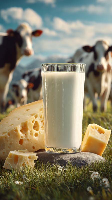 عکس با کیفیت از لیوان شیر و پنیر روی سنگ