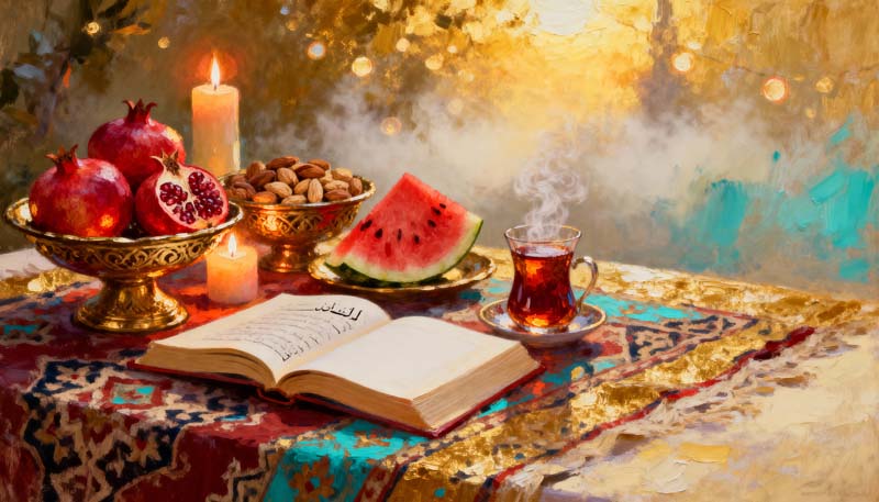 تصویر تزئین میز یلدای قدیمی