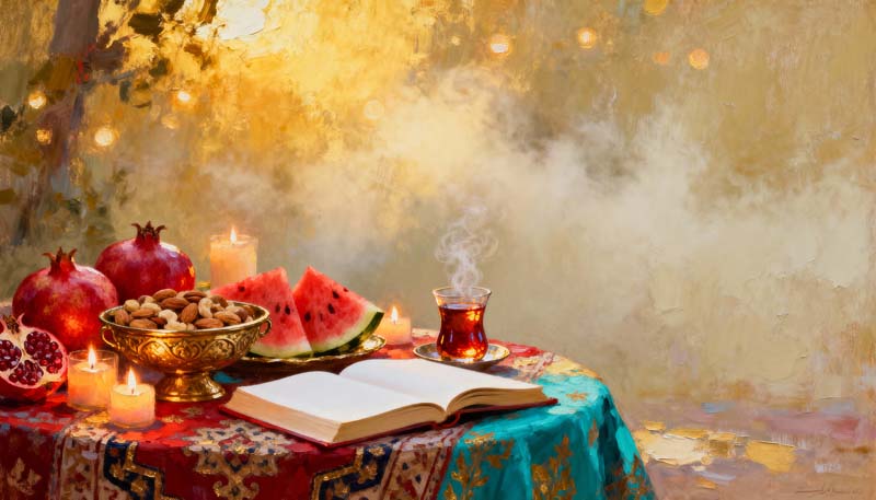 تصویر تزئین میز یلدا زیبا