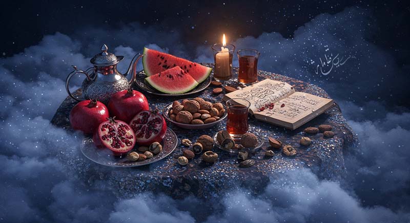 تصویر گرافیکی سفره یلدا روی ابر
