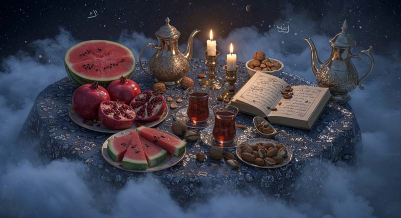 تصویر گرافیکی سفره یلدا روی ابرها