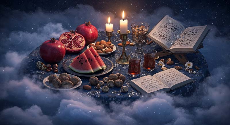 تصویر گرافیکی سفره یلدا سنتی