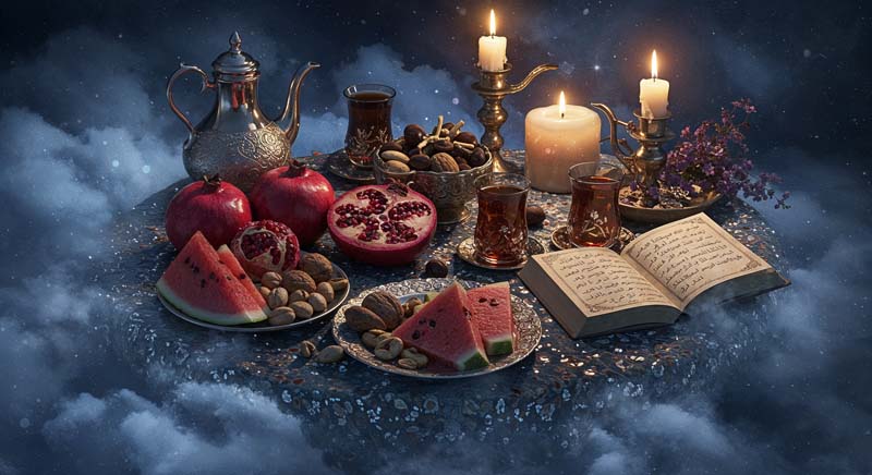 تصویر گرافیکی سفره یلدا قدیمی