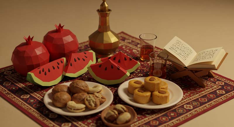 تصویر گرافیکی سفره یلدا سه بعدی