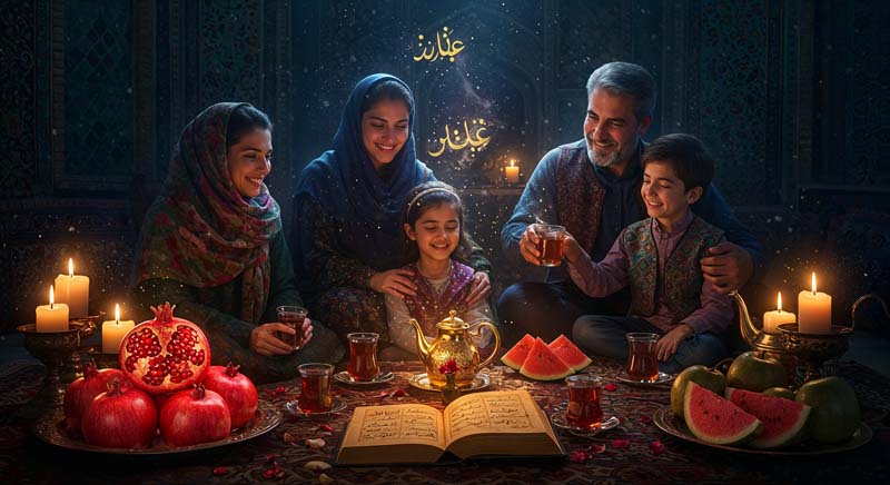 تصویر گرافیکی سفره یلدا خانوادگی