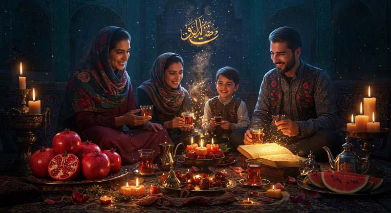 دانلود تصویر گرافیکی یلدای خانواده در شب