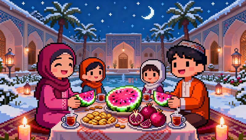 دانلود عکس گرافیکی شب یلدا سنتی کارتونی