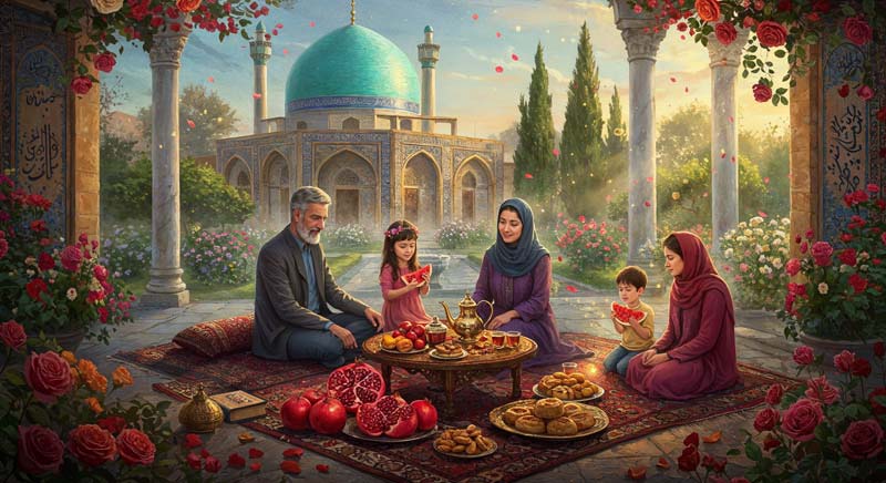 دانلود عکس گرافیکی شب یلدا کنار مسجد
