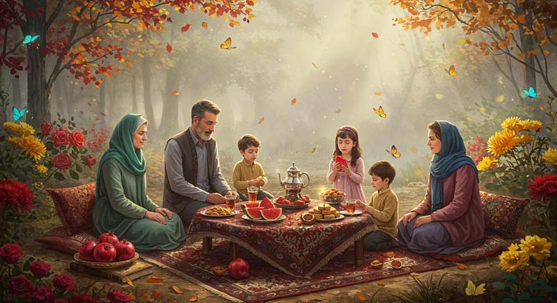 عکس لارج فرمت شب یلدا در باغ