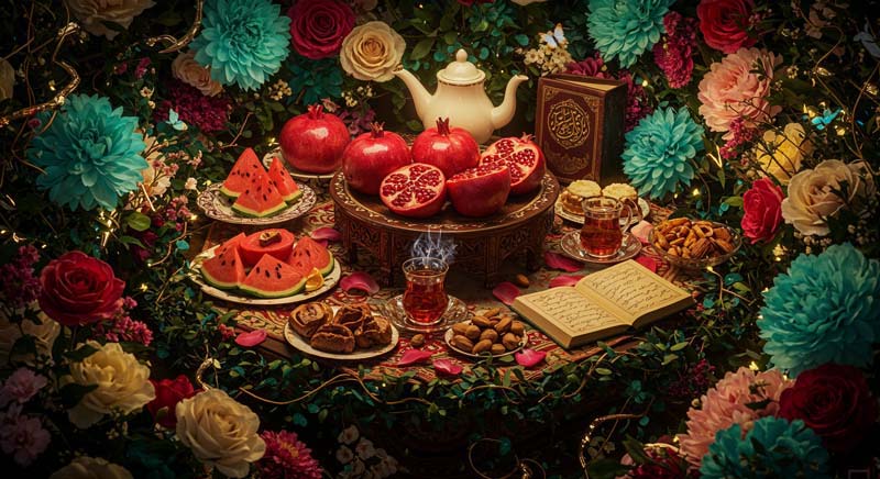 دانلود عکس گرافیکی باکیفیت سفره یلدا گلی