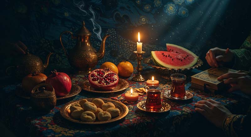 دانلود عکس گرافیکی باکیفیت یلدا سنتی در تاریکی
