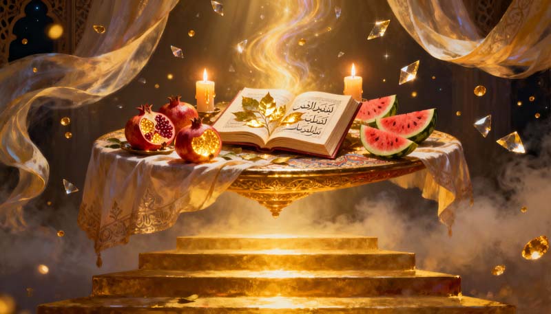عکس گرافیکی لارج فرمت یلدا طلایی سنتی