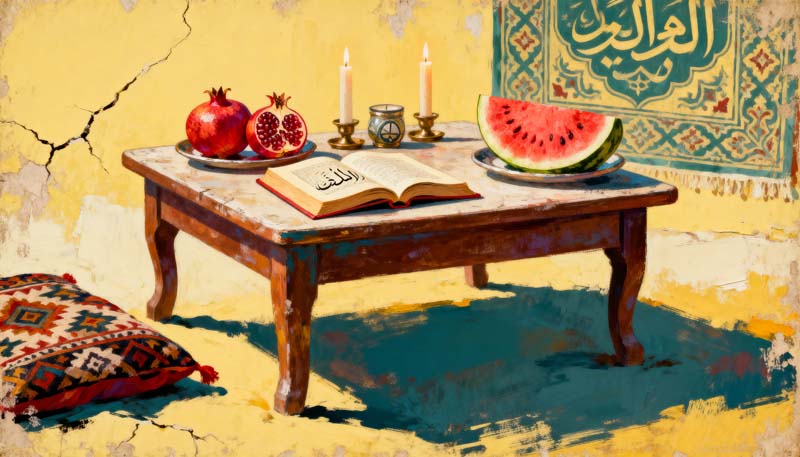 دانلود عکس هنری لارج فرمت میز یلدا چوبی