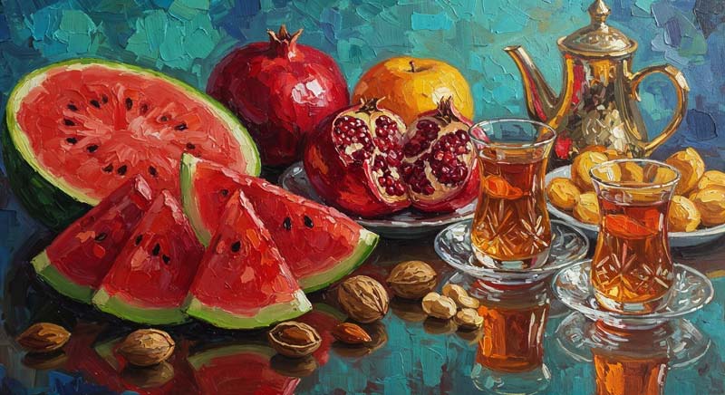 دانلود عکس هنری لارج فرمت سفره یلدا خوشمزه