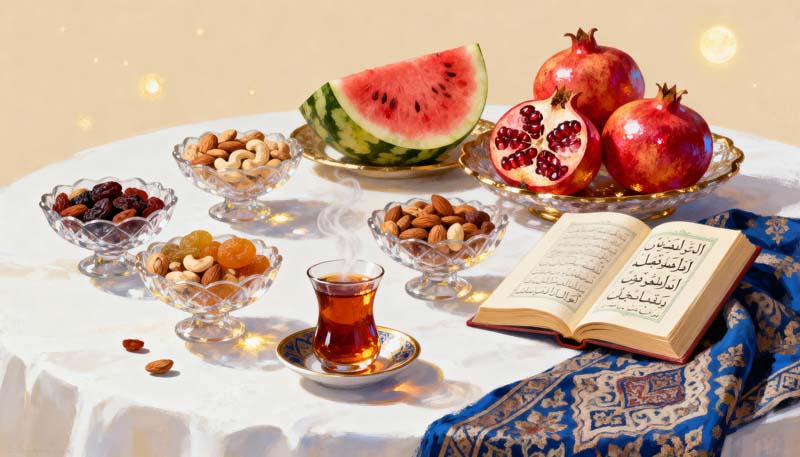 عکس هنری شب یلدا با میز سنتی