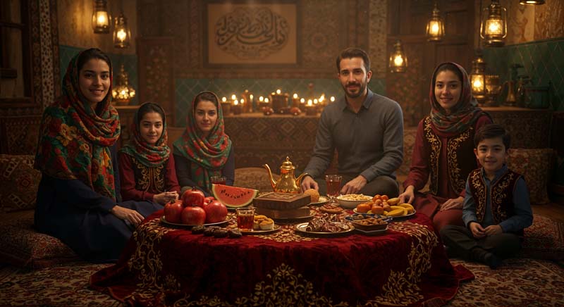 عکس هنری شب یلدا با خانواده