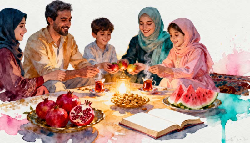 عکس هنری شب یلدا کنار خانواده شاد