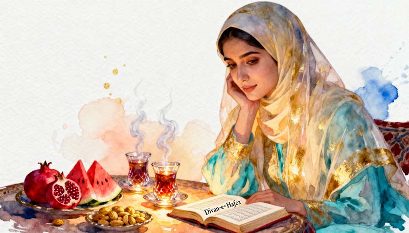تصویر هنری شب یلدا با دختر زیبا