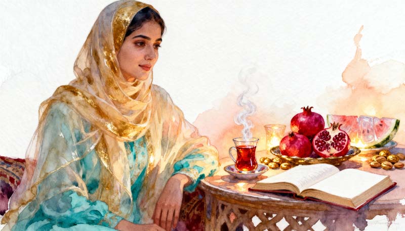 تصویر هنری شب یلدا با زن سنتی