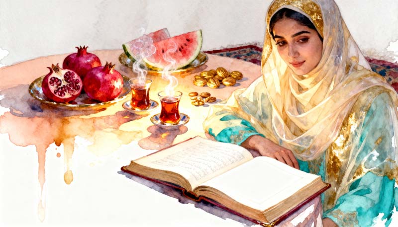 تصویر هنری یلدا با زن زیبا