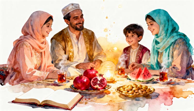 تصویر هنری یلدا با خانواده