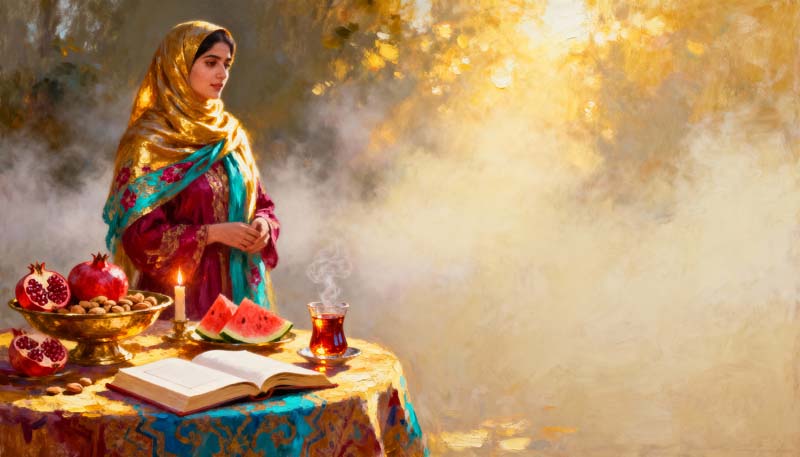 تصویر هنری یلدا با زن سنتی