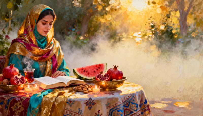 تصویر باکیفیت هنری یلدا با زن سنتی