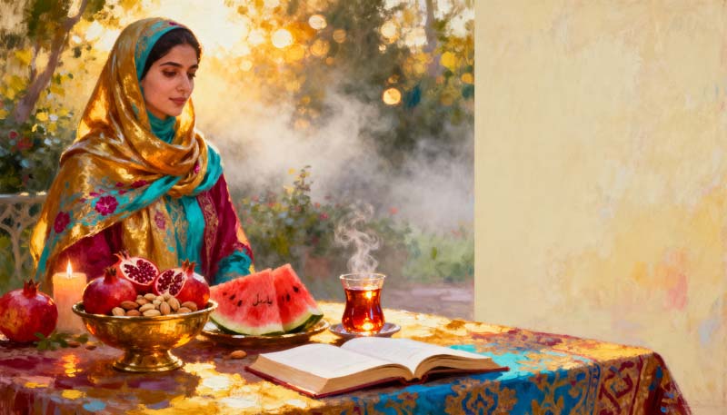 تصویر باکیفیت هنری یلدا با دختر سنتی