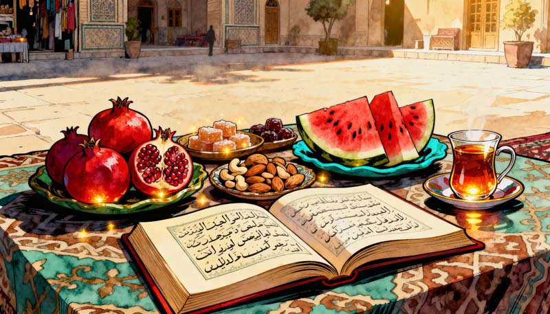 تصویر باکیفیت هنری سفره یلدا قدیمی