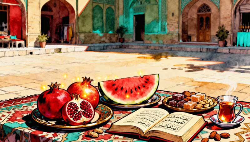 تصویر باکیفیت هنری سفره یلدا ایرانی