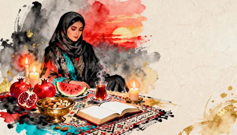 تصویر گرافیکی نقاشی یلدا با خانم زیبا