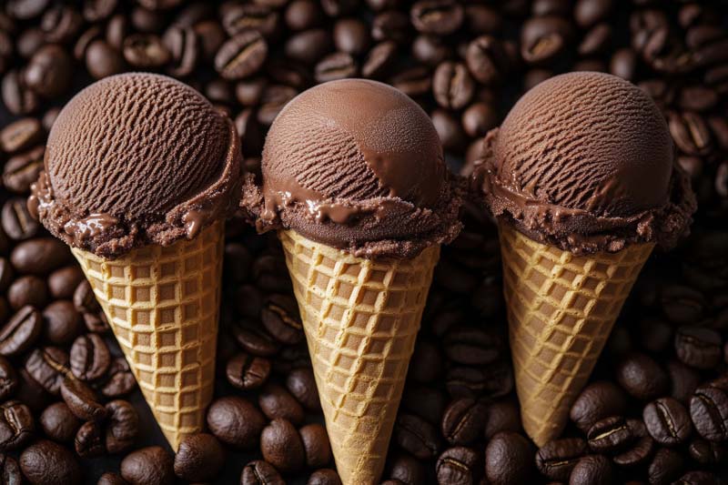 تصویر زیبا از بستنی های کاکائو روی قهوه