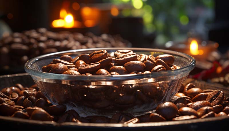 عکس زیبا از دانه های قهوه در ظرف شیشه ای