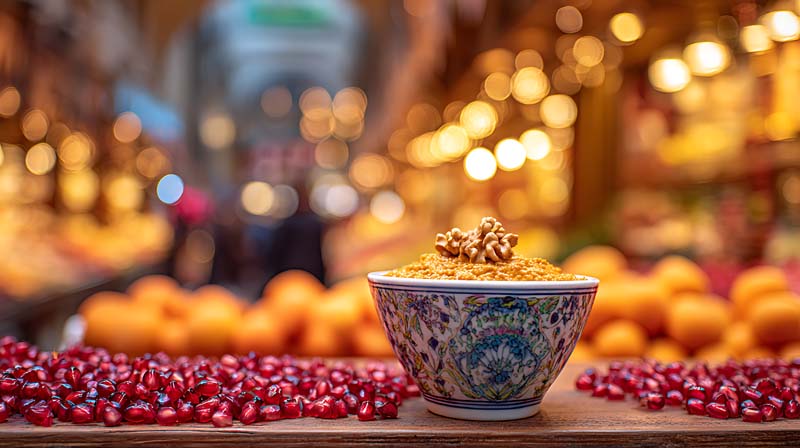 تصویر زیبا از دانه های انار و آجیل