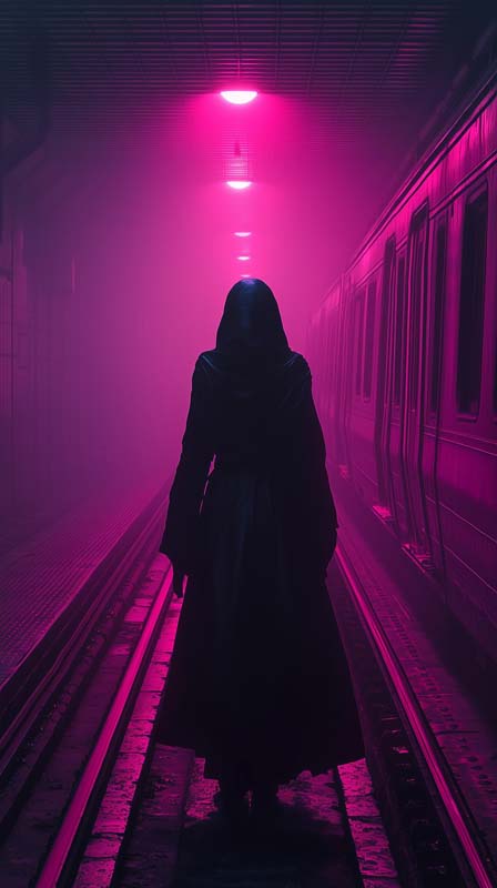 دانلود تصویر هنری مرد سیاهپوش در مترو