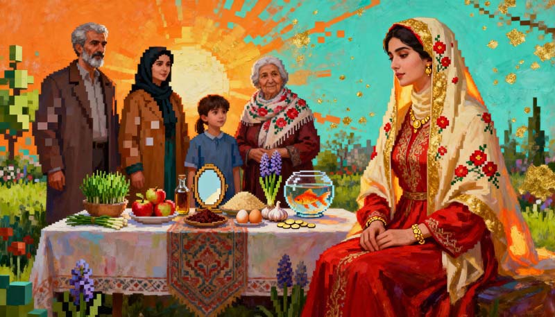 دانلود عکس گرافیکی سفره عید نوروز خانوادگی نقاشی