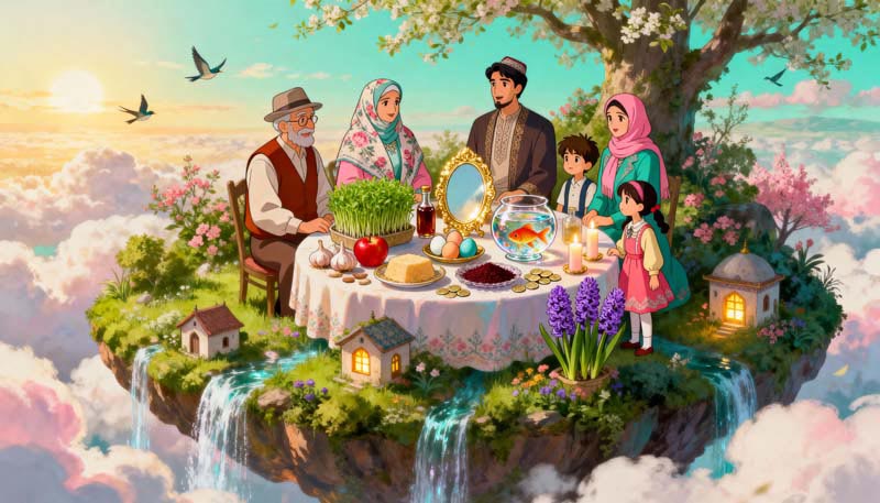 عکس گرافیکی سفره هفت سین فانتزی با خانواده