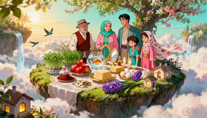 عکس گرافیکی سفره هفت سین زیبا با خانواده