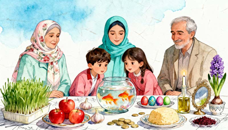 عکس گرافیکی خانواده و سفره هفت سین