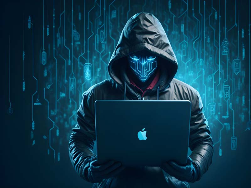 تصویر با کیفیت هکر با لپتاپ اپل