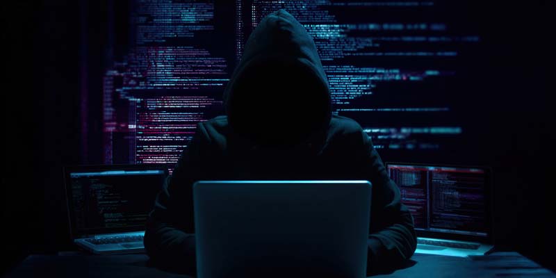 تصویر با کیفیت هکر سایبری در تاریکی