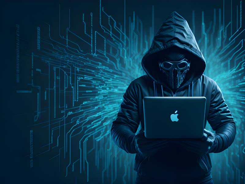 تصویر با کیفیت هکر سایبری با مک بوک