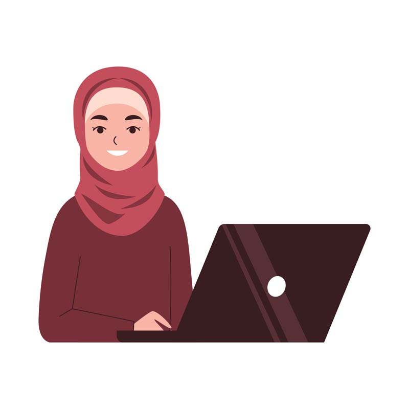 دانلود وکتور مفهومی خانم محجبه با لپتاپ